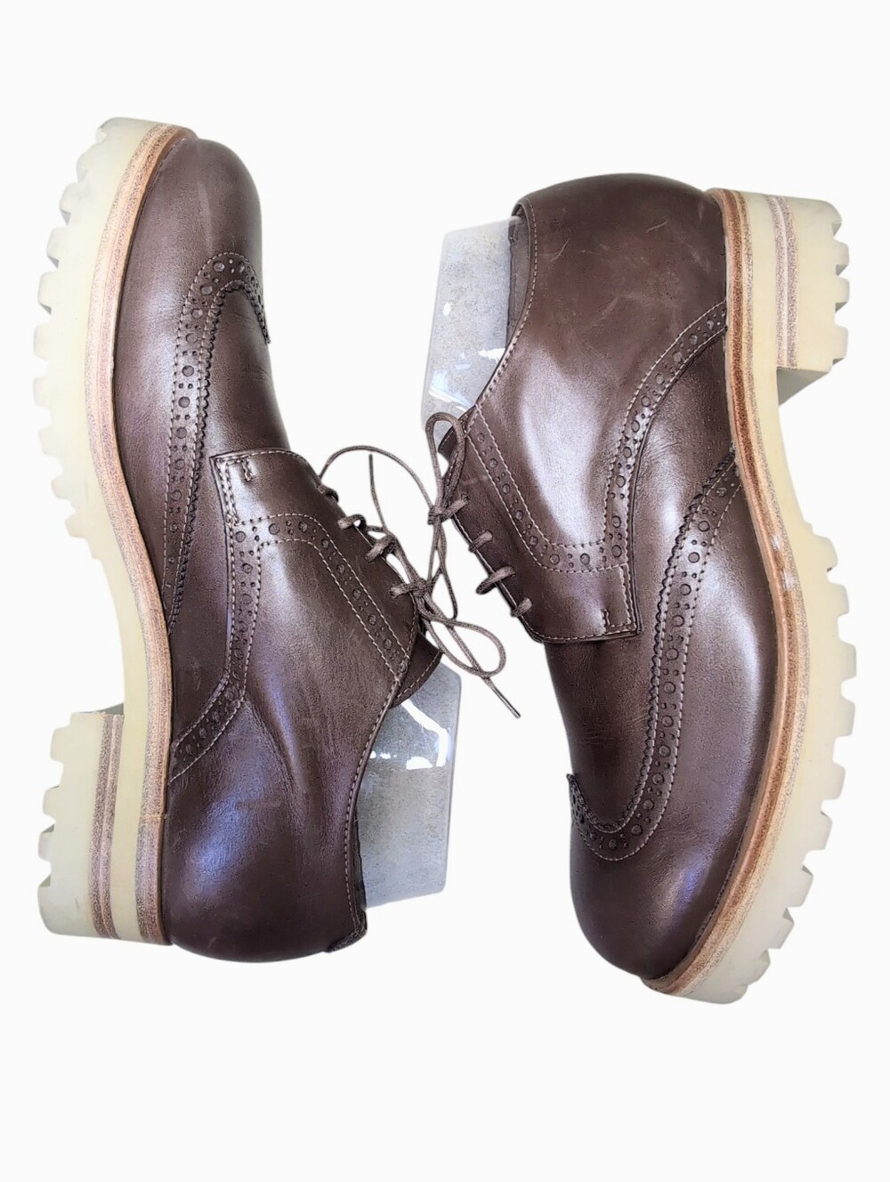 Angel Lace up Leather Wingtip Oxford Lug Sole Women's Size 40 US 9 Made In Italy